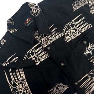 THUNDERHEAD Men's L Black Short-Sleeve Button-Up SPRINT CAR Rayon/Cotton Shirt